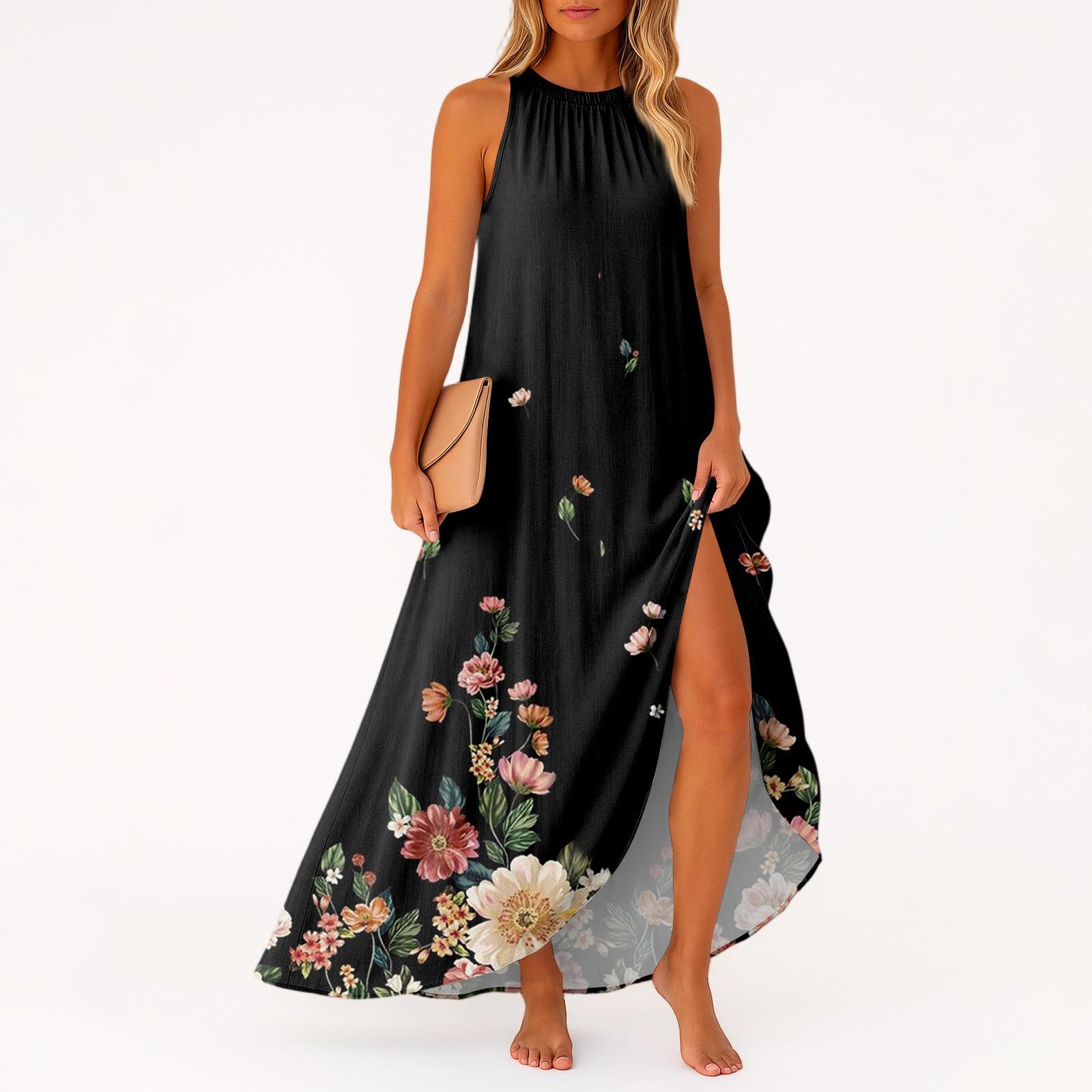 

Женское повседневное и модное платье средней длины без рукавов с круглым вырезом XXL чёрный