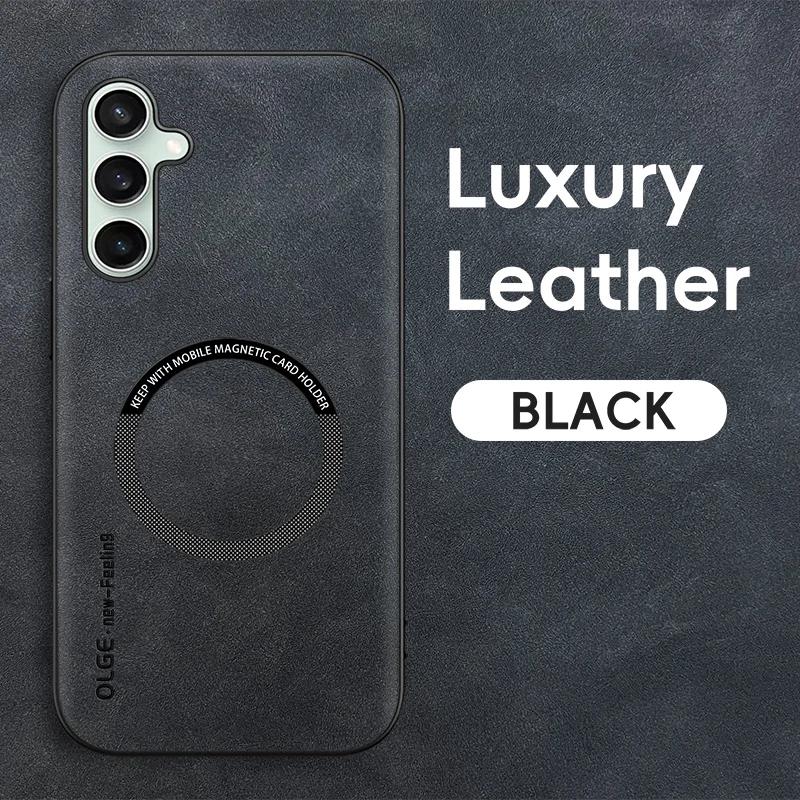 Magnetic Retro Leather Soft Case For Samsung Galaxy S24 FE S24FE 5G Wireless Charging Phone Case Cover