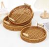 Handmade Round Rattan Storage Tray Plastic Bread Fruit Storage Tray Wicker Storage Baskets  Office