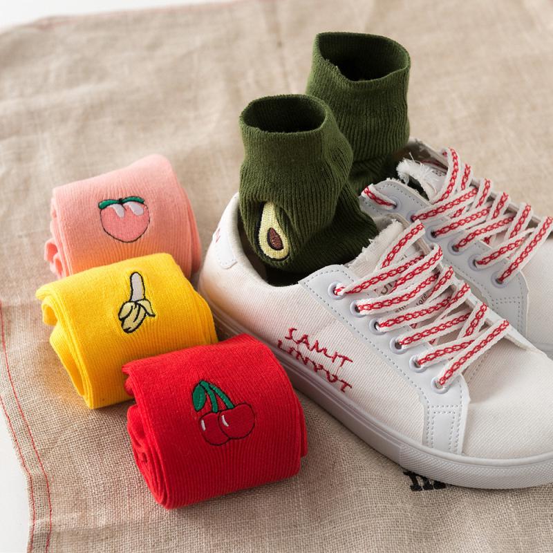 Korea Style Women Socks Cotton Fruit Food Socks Cherry Peach Banana Egg Hamburger  Avocados Socks