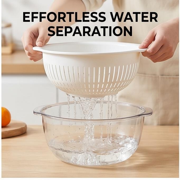 Double Layer Drain Basket Reusable Kitchen Food Washing Strainer Bowl For Fruit Vegetable Snack Storage Multi Color
