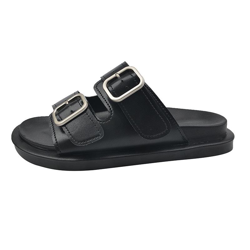 

Summer new Korean version platform Roman shoes women s retro round head double buckle with casual flat beach sandals 40 чорний