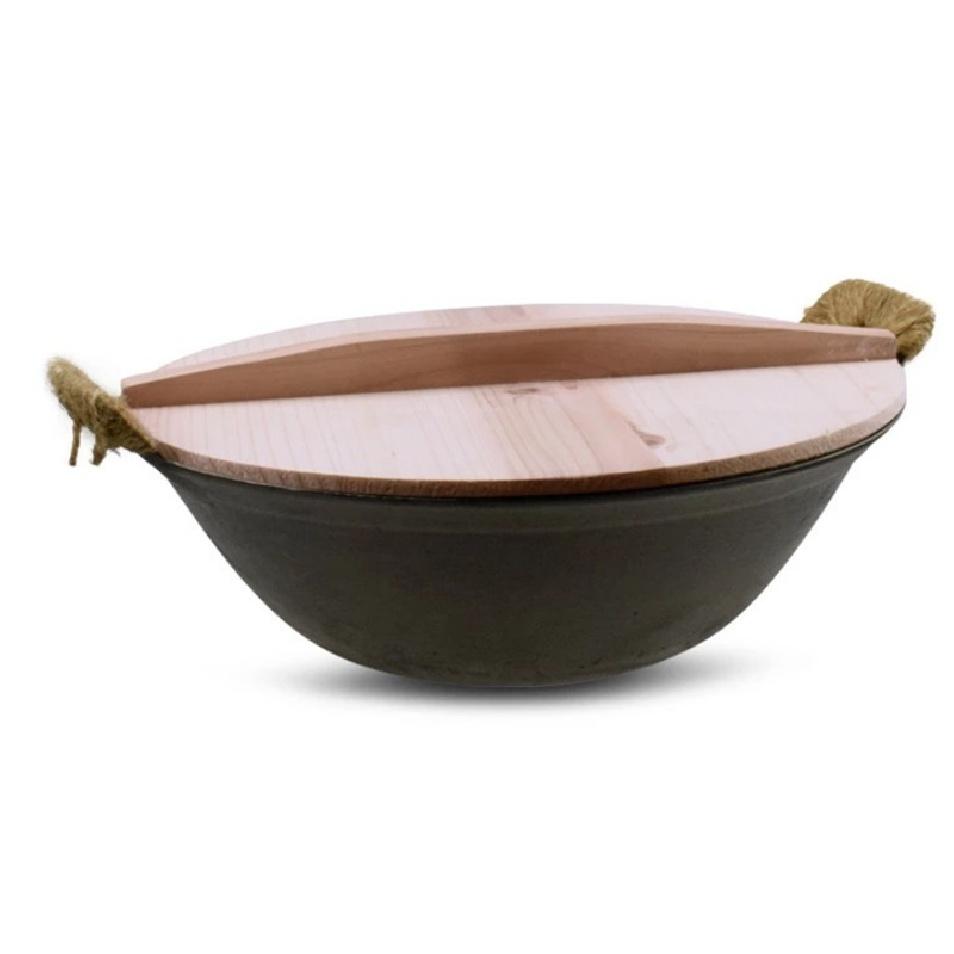 Wooden Wood Chinese Nature Color Handmade Anti Hot Pot Bowl Cover Iron Hypotenuse Cover Wok Wooden Pan Lid Der Deckel Lids