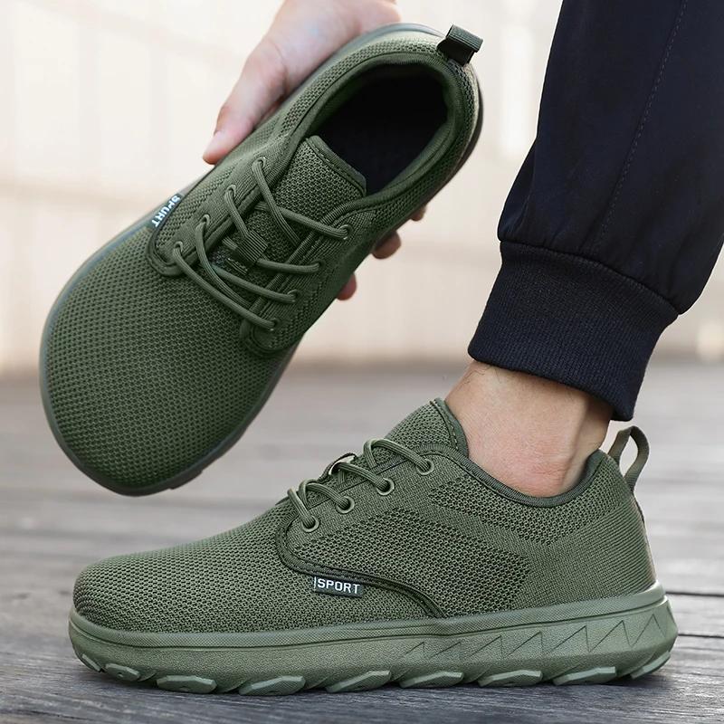 Wide Toe Men Platform Shoe Breathable Knitted Mesh Comfortable Barefoot Casual Versatile Soft Sole Wide Shoes Walking Sneakers