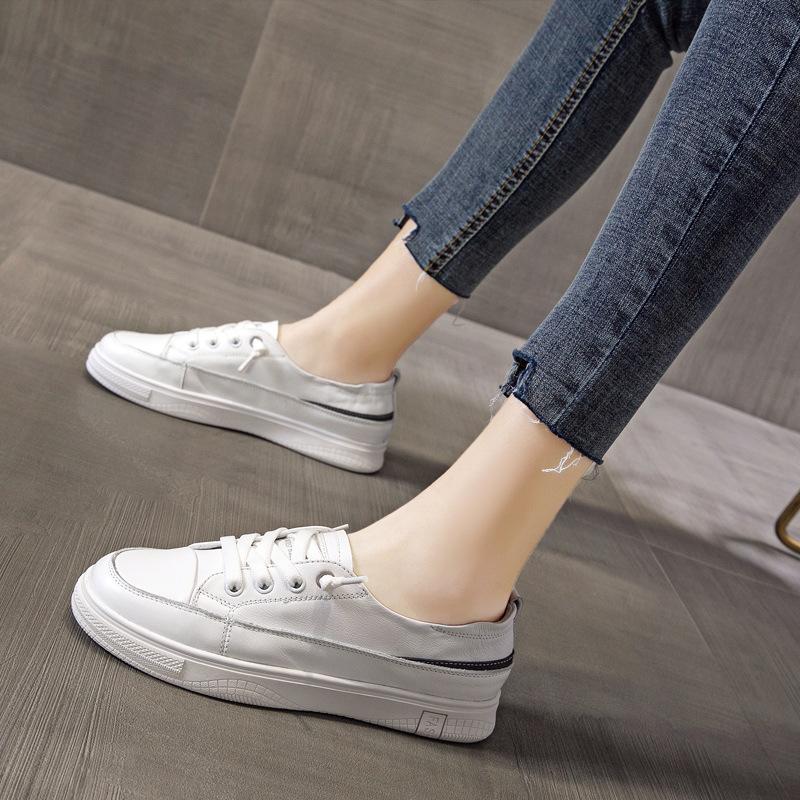 First Layer Cowhide Shoes Women's Shoes 2025 New One-pedal Board Shoes Casual Sports Flat-soled Single Shoes Leather Flat Heel Comfortable