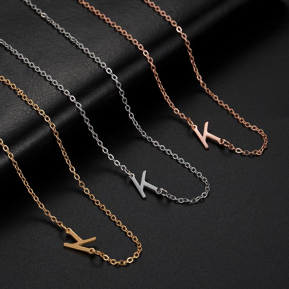 Cazador Sideways Tiny Letter Initial Necklaces A-Z Letters Necklace Stainless Steel Necklace For Women Gift Anniversary Jewelry