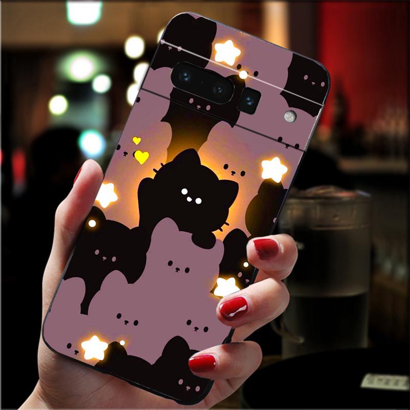 Phone Case For Google Pixel 10 9 Pro XL 9A 8 7 6 Pro Pixel 8A 7A 6A Pixel 8 7 6 5 Cartoon Black Cats Case