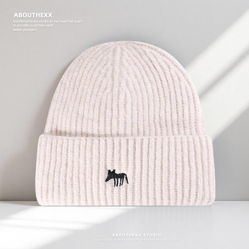 Couple Style Cute Cartoon Little Fox Embroidered Hat for Women Autumn and Winter Warm Knitted Hat Ear Protection Korean Style Woolen Hat for Men