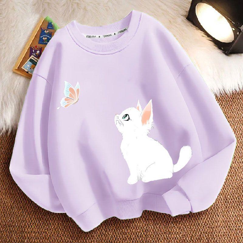 

Милые толстовки с котиками для детей на осень, с круглым вырезом, с длинными рукавами, свободные повседневные куртки для мальчиков и девочек 110