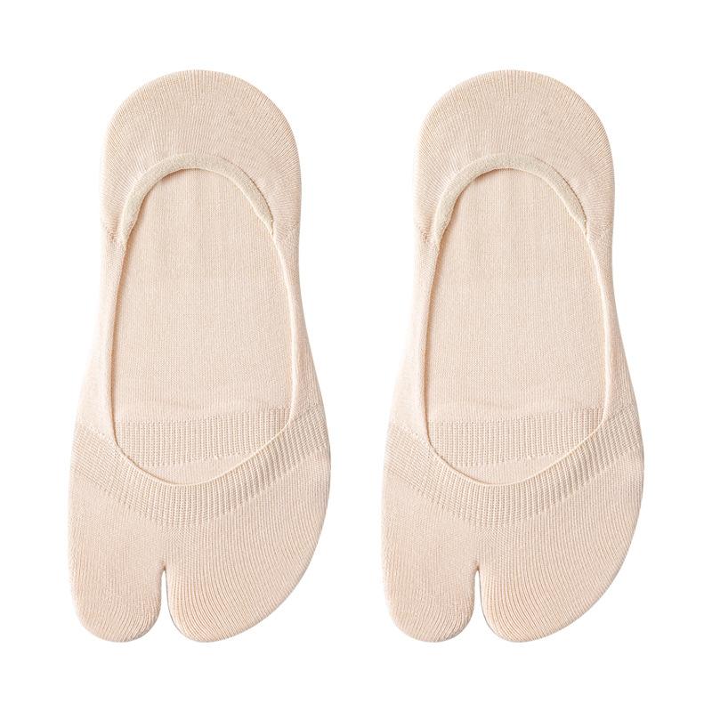 Women's Spring and Summer Cotton Invisible Non Slip Breathable Mesh Boneless Wicking Two Toe Boat Socks