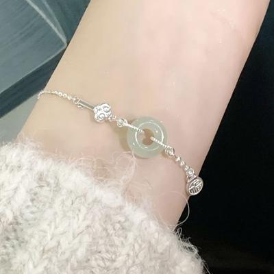 Pulseira Marca Fu Meninas Novo Jade Hetian Chinês Fivela de Segurança Prata Quebrada Joias para Namorada e Presentes de Namorada