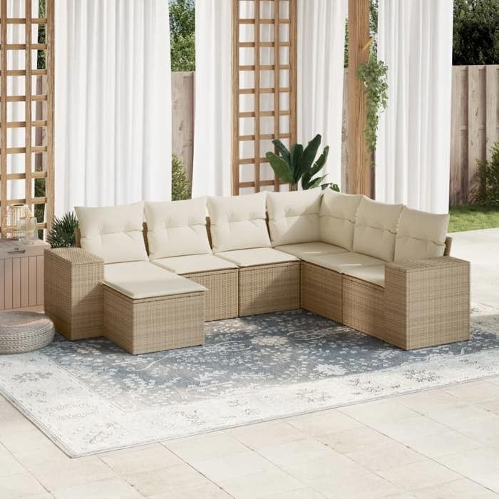 VidaXL Garden Lounge Set with Cushions 7 Pcs, Patio Sofas, Patio Furniture Set, Outdoor Furniture, Beige 3222897