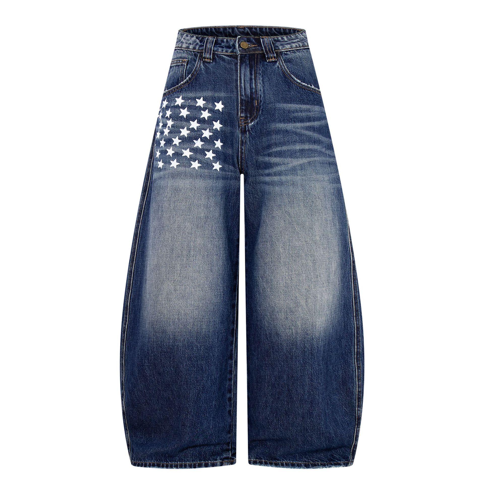 Trendy brand new American scimitar pants retro loose jeans star personality ruffian handsome wide-leg pants S