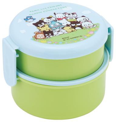 Runde Bento-Reiskugel-Box mit 500 ml, Hergestellt in Tama x Sanrio Box, Antibakteriell, Zweistöckig, Gabel, Fassungsvermögen, Japan, Mikrowellengeeignet, All-Stars
