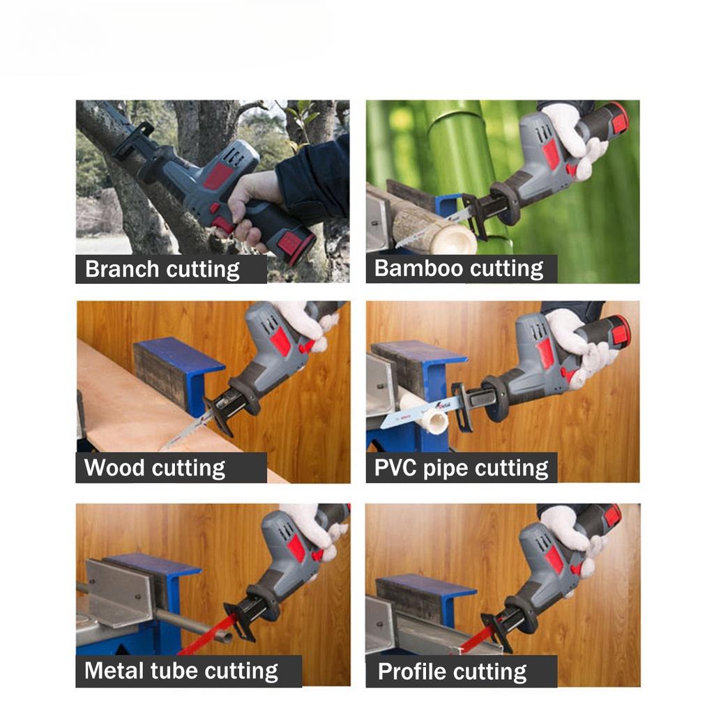 88VF 4 Blades Metal Cutting Woodworking with 2 Battery Blue + Black Cordless Reciprocating Saw Chainsaw Rechargeable Electric Jig Saw