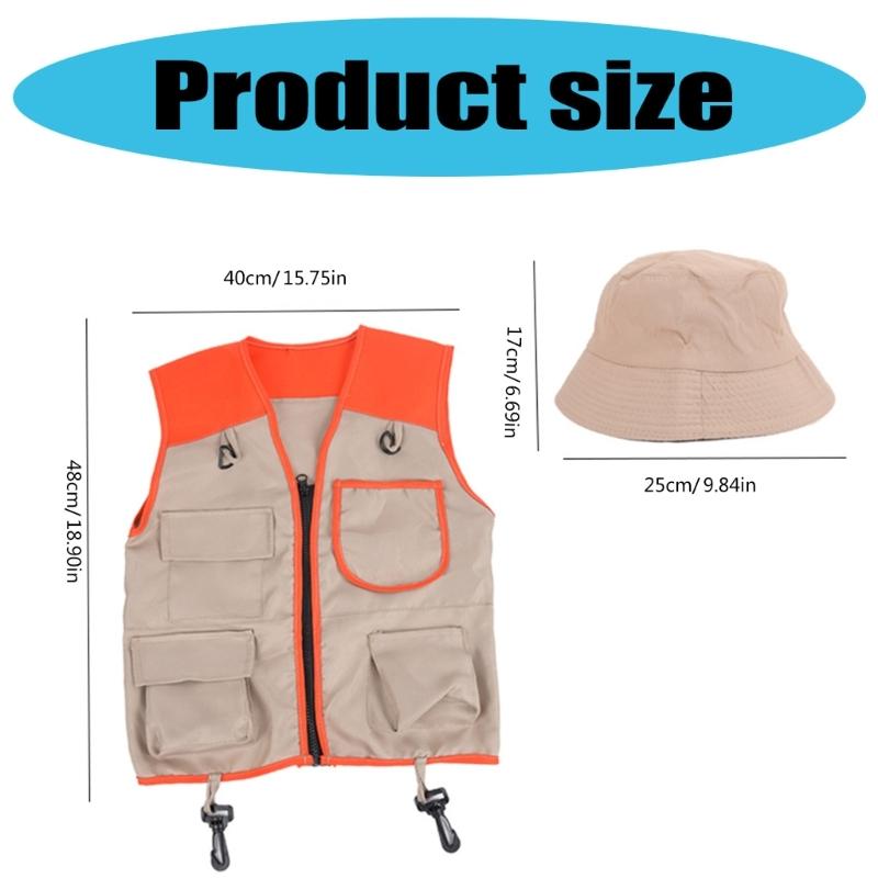 2pc Kids Outdoor Explorer Kit,Kids Adventure Kit,Explorer Costume,Vest and Hat Set Halloween Cosplay Costume Accessories