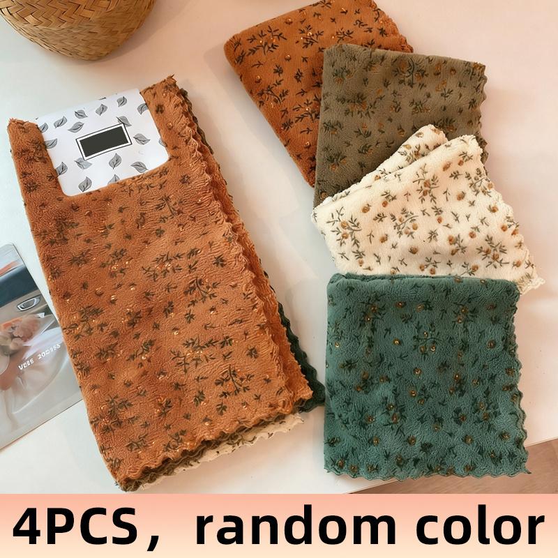 

4Pcs Four-Piece Floral Dishcloth Set, Quick-Drying Cleaning Cloth, Thickened And Widened Kitchen Towel, Soft And Breathable, Suitable For Use 4 pcs, random colors
