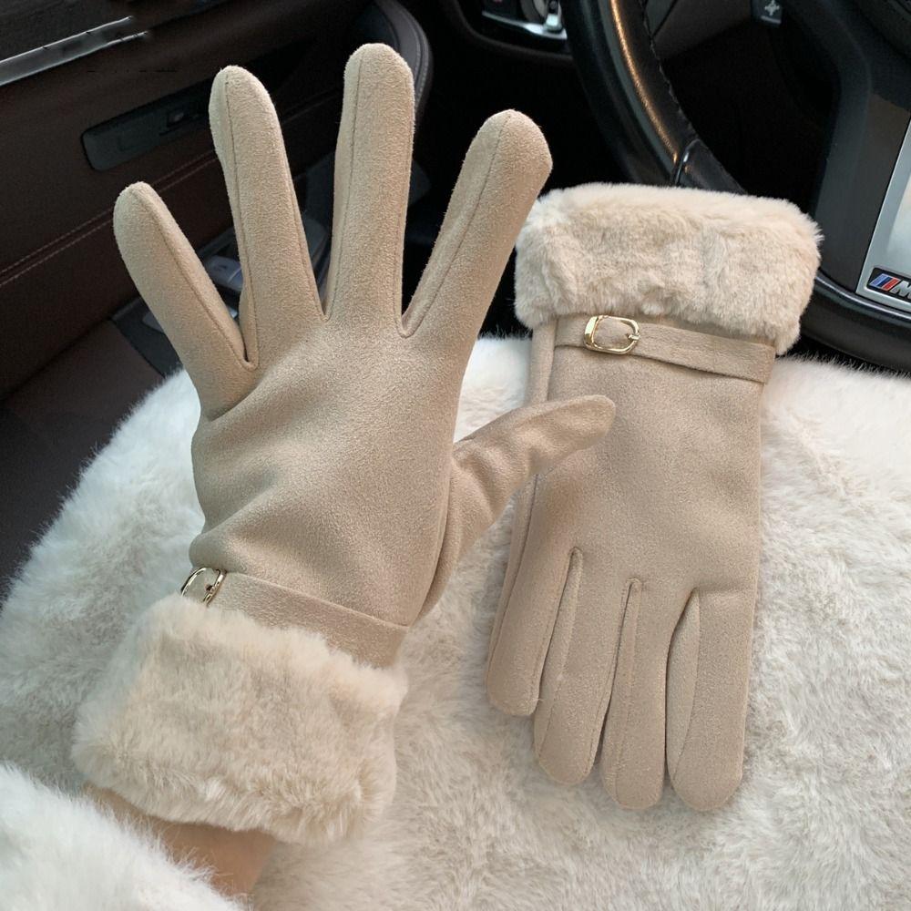 Soft Suede Gloves Windproof Women Winter Gloves Thicked Full Fingers Mittens  Autumn/Winter