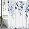 Eucalyptus Leaf Blue Shower Curtain, Bathroom Decorative Shower Curtain, Waterproof Shower Curtain with Hooks