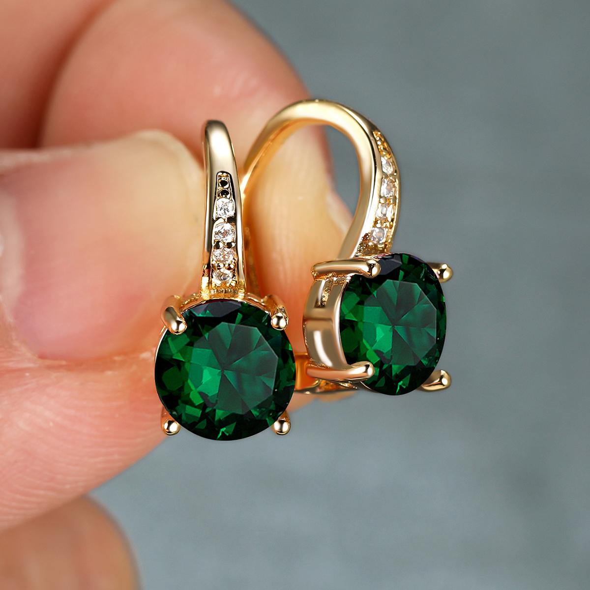 

1 пара серег с крючками цвета желтого золота круглой огранки, розовые, зеленые, фиолетовые, красные, цвета морской волны, серьги-капли с радужным камнем, ювелирные изделия, подарки зелёный