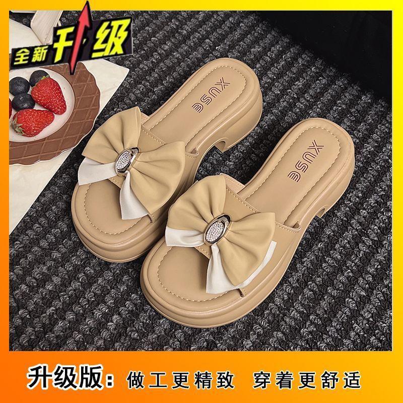 Platform beach shoes fairy wind cool slippers female summer wear 2025 new fashion bow high-end cool slippers