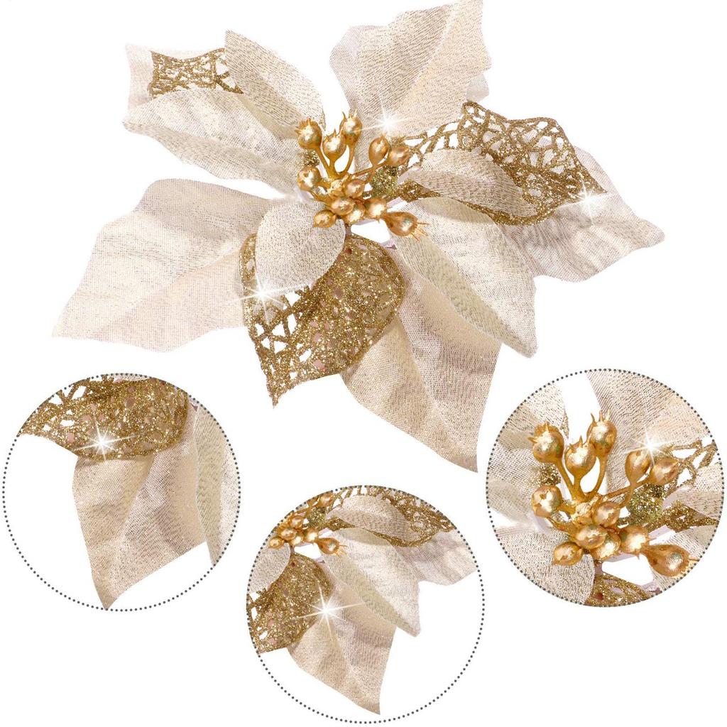 24pcs Artificial Flowers Decoration Gold Flowers Christmas Tree Ornaments Christmas Tree Wreaths Garland Decor For New Year