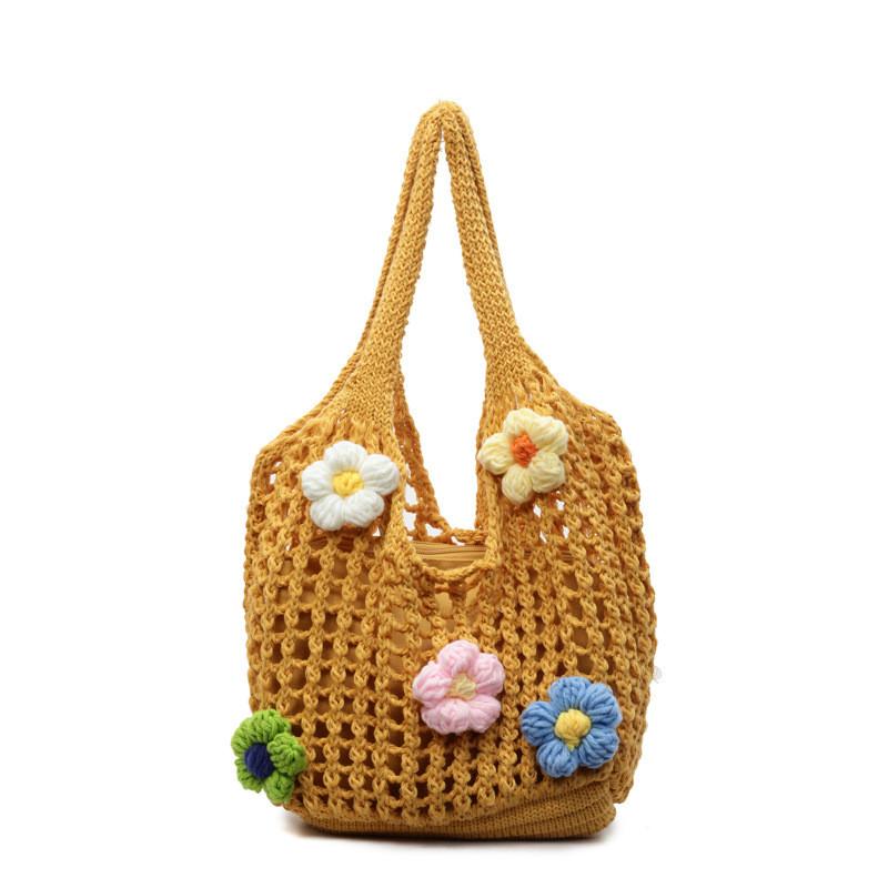 Cotton Woven Beach Bag With Floral Pattern For Summer Vacation And Daily Use