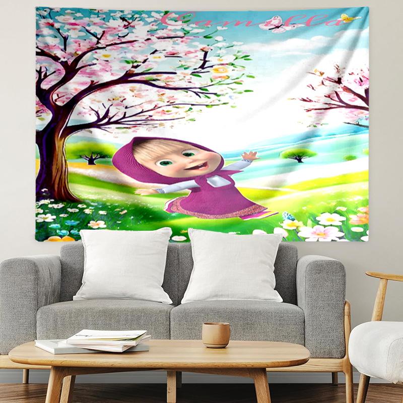 Masha and The Bear Print Tapestry, Lightweight Wall Hanging, for Bedroom, Dorm, Living Room, Home Art Decor - Birthday Christmas Gift for Friends