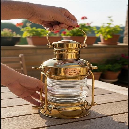 Hanging Ship Oil Lantern Anchor 35.56 Cm Brass Nautical Maritime Light Oil Lamp