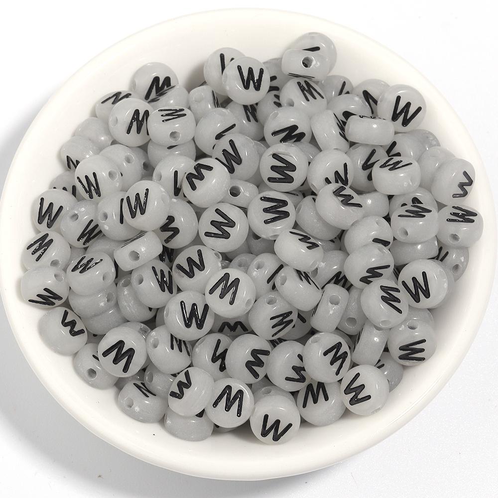 100pcs 7mm Acrylic Luminous Beads Flat Round Alphabet Loose Spacer Beads For Jewelry Making DIY Bracelets Necklace Accessories