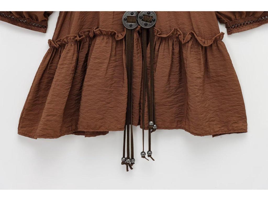 2025 Spring Women's European-American Style Belted Lace Short Dress