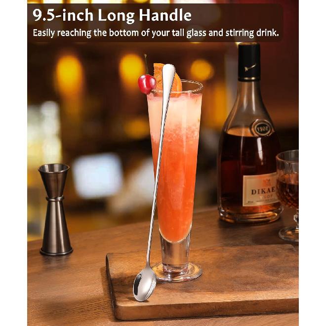 Lovingly Yours 9.5-Inch Long Spoon for Stirring, Ice Cream, Coffee, Cocktail, Stainless Steel Long Handle Iced Tea Spoons Set of 4