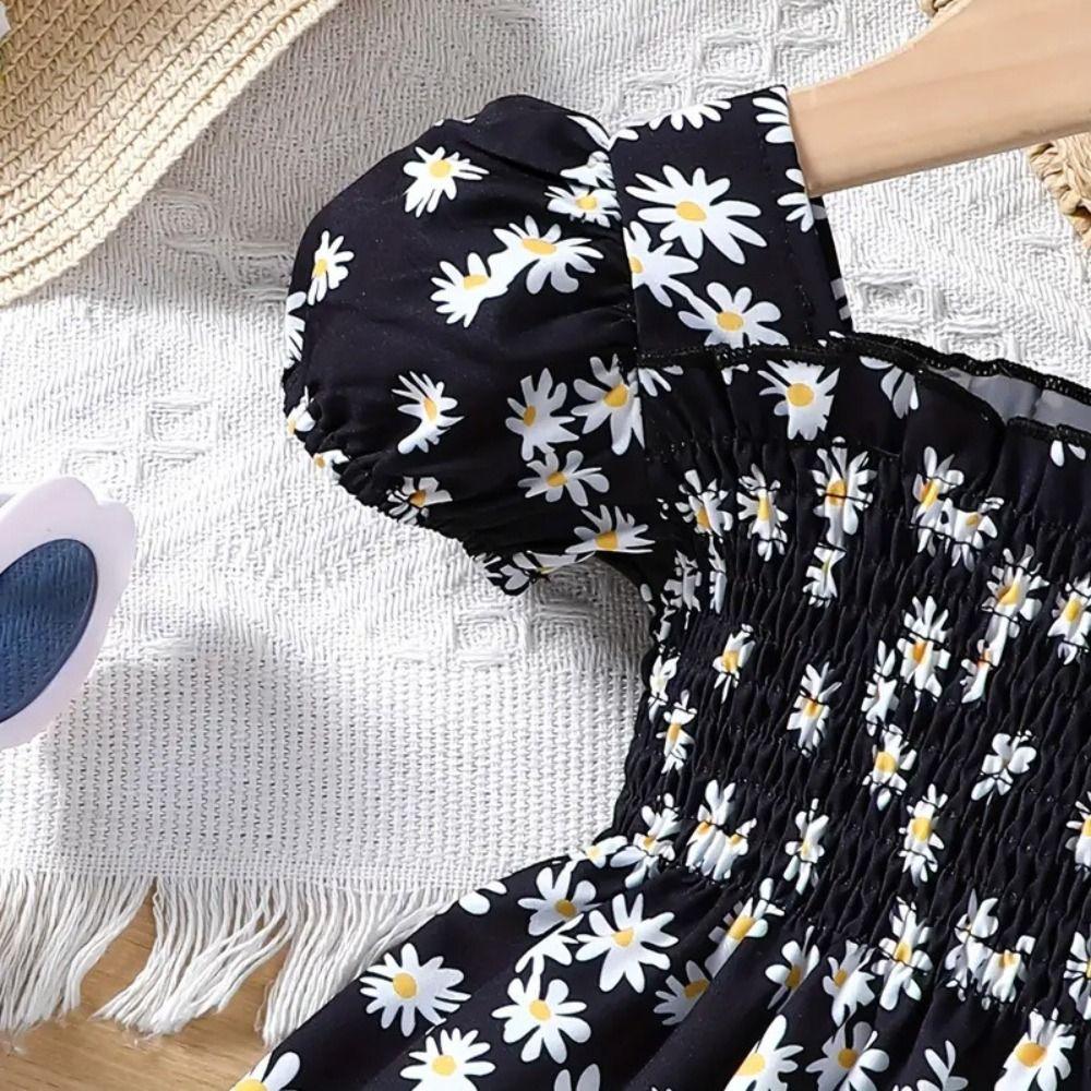 Puff Sleeve Summer Flower Dress Party Toddle Dress Kids Skirts Baby Girls Princess Dress  Holiday