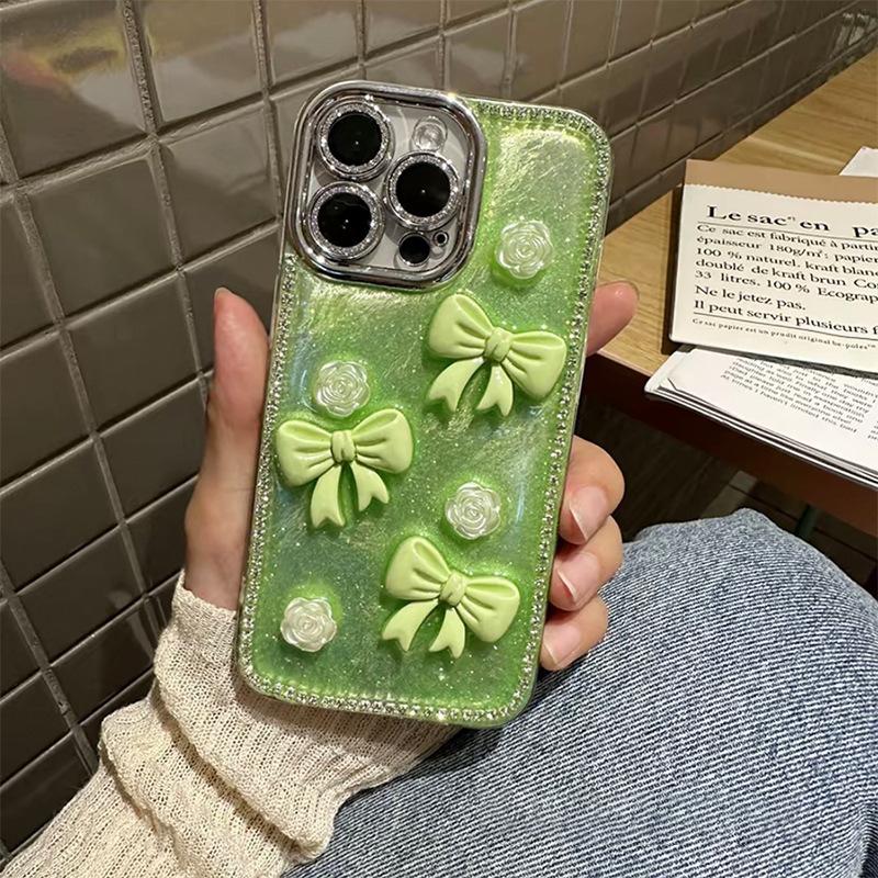 

For IPhone17air Mobile Phone Case with Glitter Diamond Glue Bow for Apple 16promax Flower Women’s Model Anti-fall For iPhone 17Promax