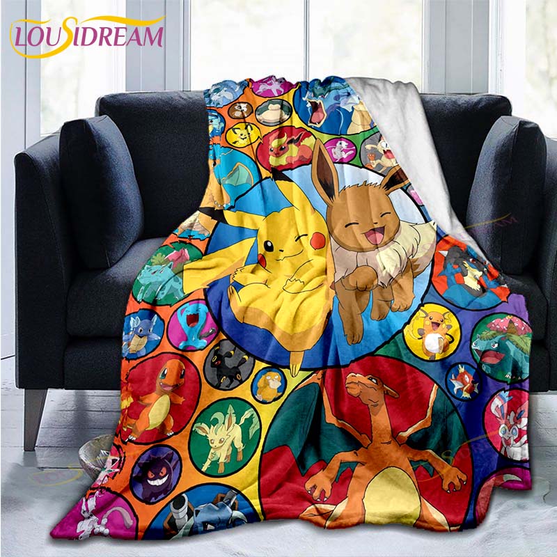 Manta decorativa con estampado de Pokémon, funda de edredón para sofá, ropa de cama de viaje, manta decorativa, manta de franela, colcha, mantas del Grinch
