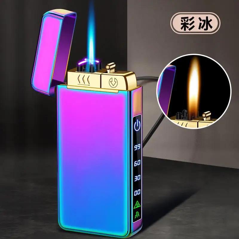 2024 New Metal USB Windproof Lighter Jet Dual Plasma Arc Lighter Gas Electric Rechargeable Lighter Does Not Contain Gas