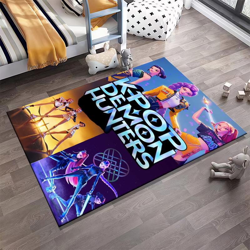 K-Pop Demon Hunters Themed Carpet with Vibrant Colors and Stylish Characters Suitable for Use As an Anti-slip1 For1room and Bedroom Sofas