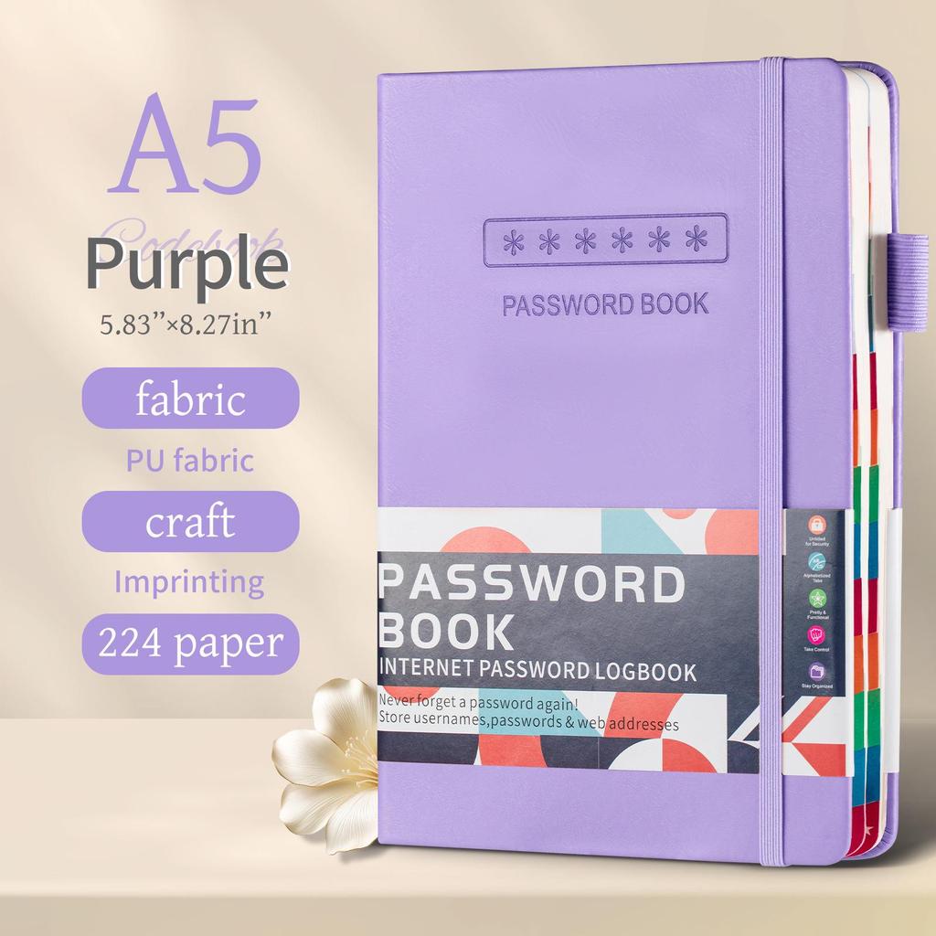 Cross-border A5 Password Notebook with Letter Labels for Account and Website Management
