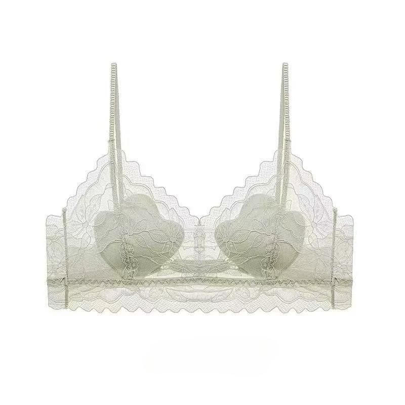 French Lace U-Back Wireless Bra, Thin Thin Strap Push Up Small Bust Back Shaping Summer Women Bralette