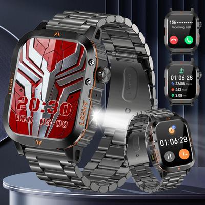 Robustes und langlebiges Militär-Smartwatch 1500mAh Akku 30-Tage Blouetooh Anruf Multifunktionalität, LED-Taschenlampe 150 Sportmodi Android iPhone.