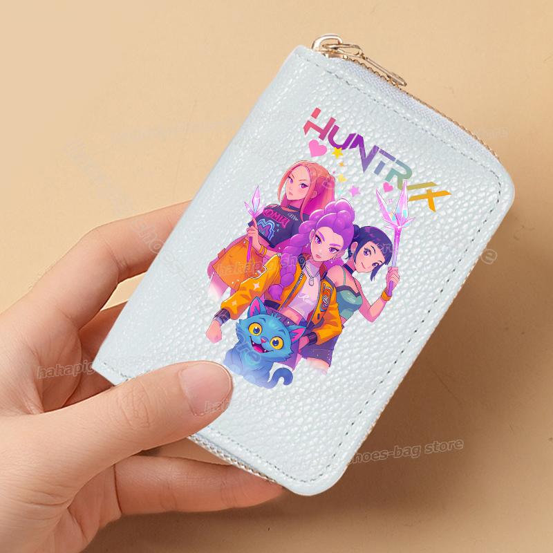 Perfect KPop Demon Hunters Women Short Wallets Pu Leather Credit Card Holder Multi-slot Small Zipper Wallets Female Clutch Coin Purse