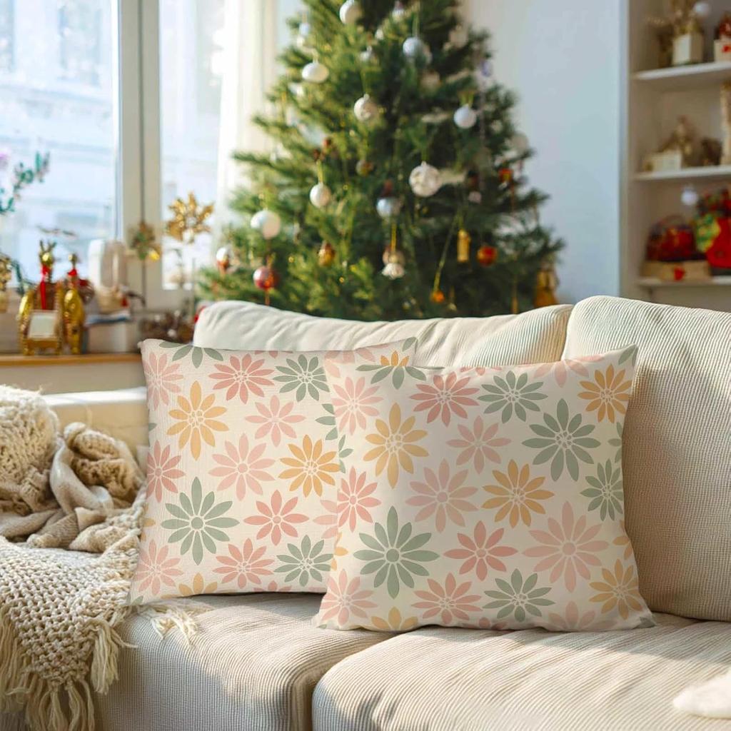 Pastel Daisy Throw Pillow Covers 18x18 Set of 2 | Decorative Cushion Cases for Couch Sofa Bed | Floral Pillowcases Decor for Living Room | Hidden