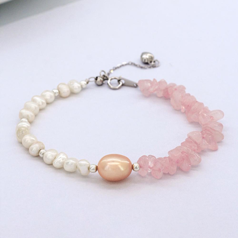 Natural Baroque Freshwater Pearl Bracelet DIY Pearl Pink Crystal Bracelet 925 Silver Buckle Bracelet 16cm&5.5-6mm белый