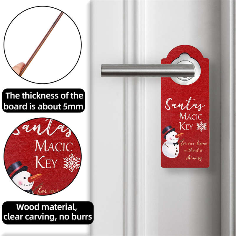 Christmas Decor 2PC Door Handle Pendant Santa Snowman Wooden Party Decor Wooden Door Hanging