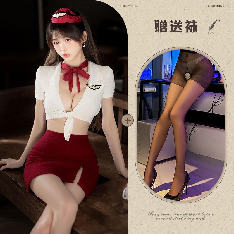Sex lingerie pure desire stewardess uniform sexy deep V free suit cosplay temptation