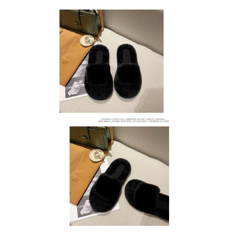 Women's Fur Slippers Winter Outdoor Wear Thick-soled Indoor Lazy Flat-soled Plush Home Cotton Slippers