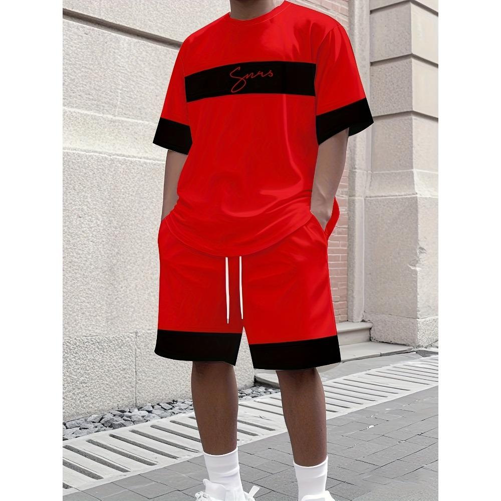 Men's sports set two-piece round neck short sleeved top and shorts men's running set plus size T-shirt men's summer T-shirt