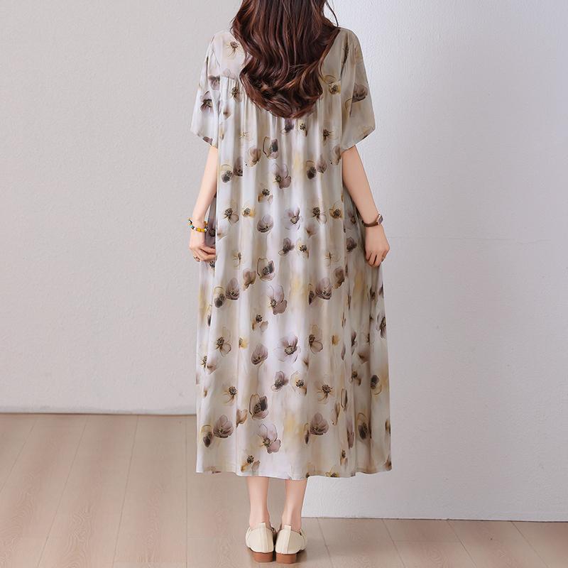Elegant Women's Summer Dress Plus Size Casual Short Sleeve Vintage Loose Long Dress Summer Clothes