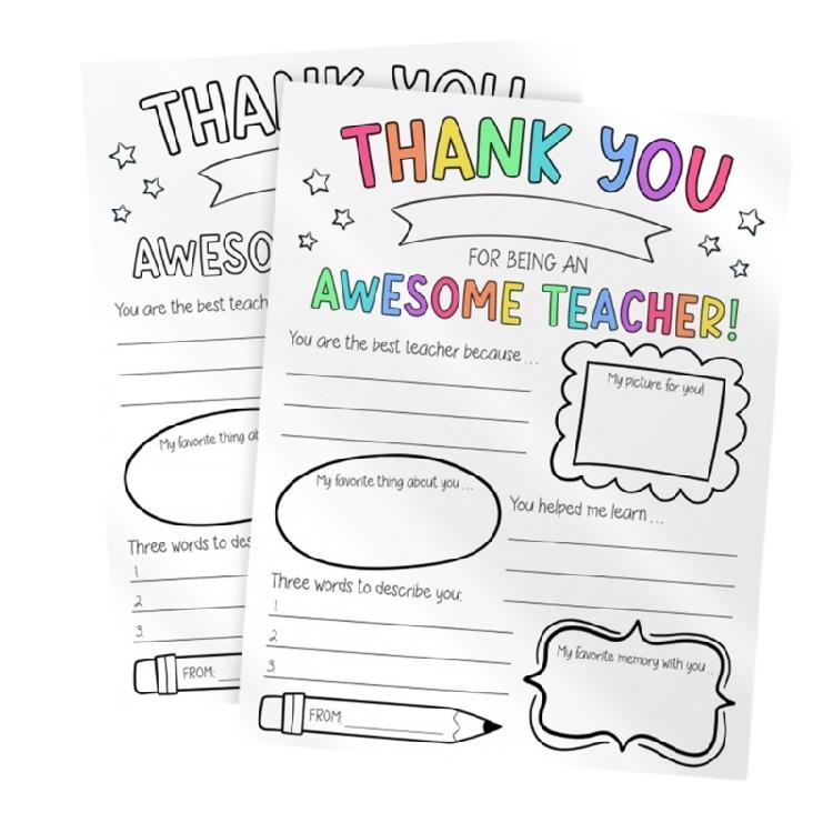 

Double Sided Teacher Thank You Coloring Cards With Environmental Paper Student Designed Appreciation Gift For School Event 1