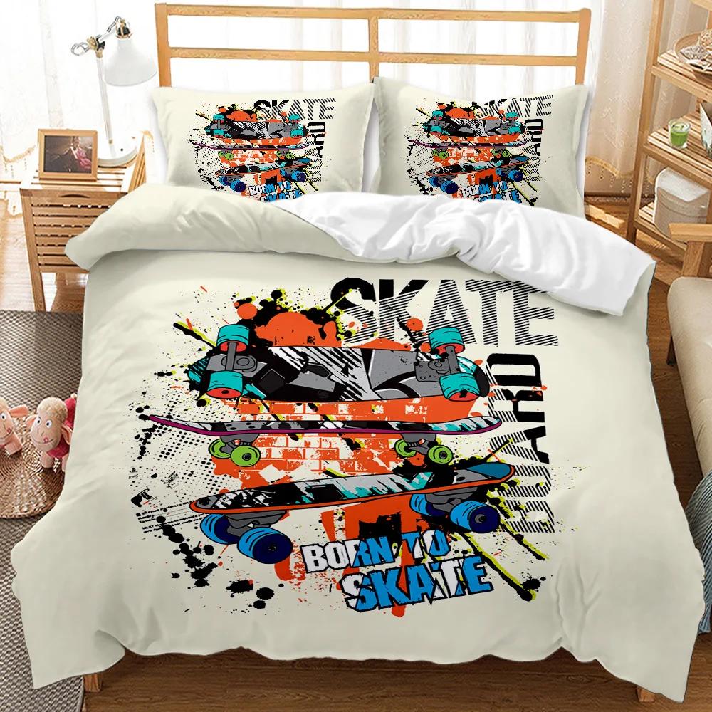 Skateboard Dynetrekksett Skateboardspiller Hip Hop Sengetøy Tenåringer Gate Hobby Sport Hippie King Size Polyester Dynetrekk